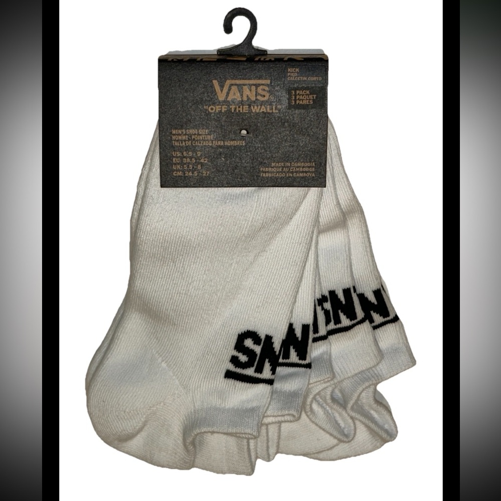 Vans Off The Wall No Show Kick Socks 3 Pair Men's 6.5-9 White w Black Logo Skate